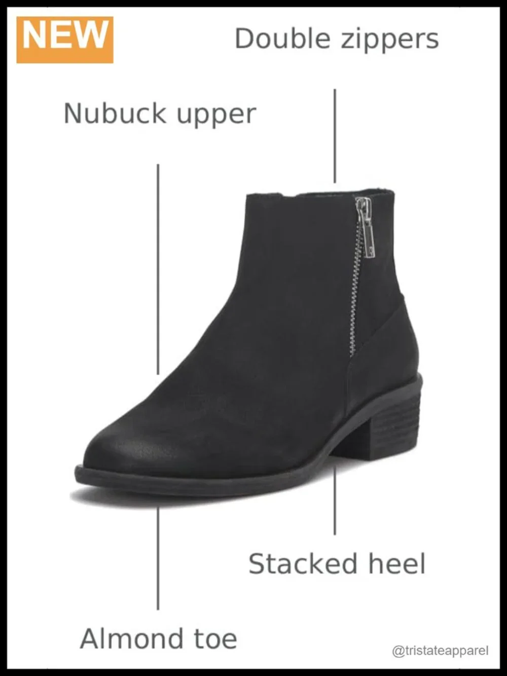 Women's Nubuck Leather Ankle Bootie Boots with Stacked Heel Almond Toe Zip
